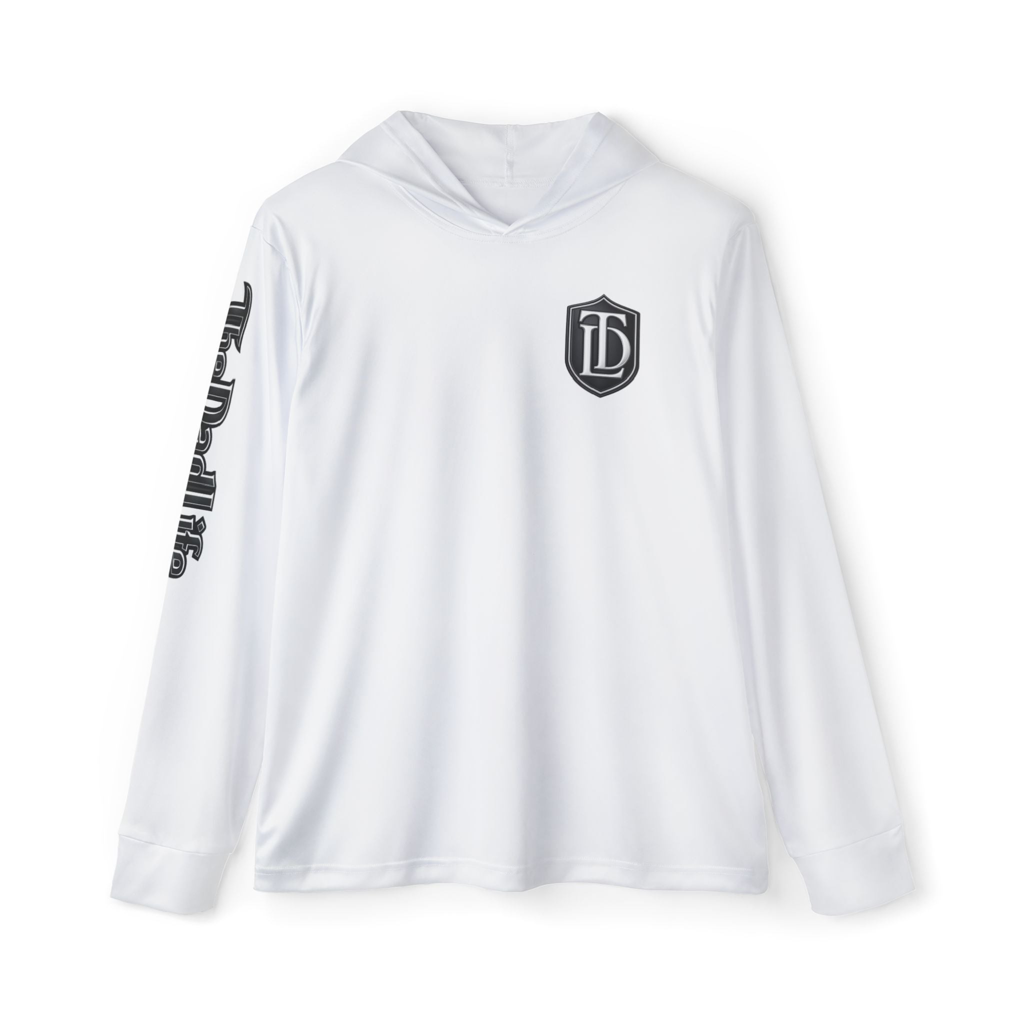 White Athletic Warmup Hoodie — 'TDL' Chest Logo & TheDadLife Sleeve
