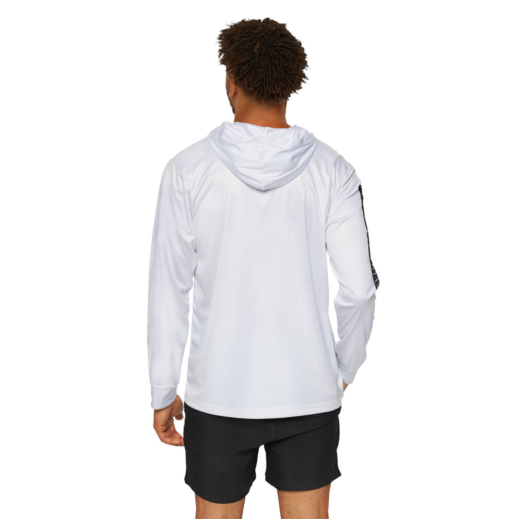 White Athletic Warmup Hoodie — 'TDL' Chest Logo & TheDadLife Sleeve