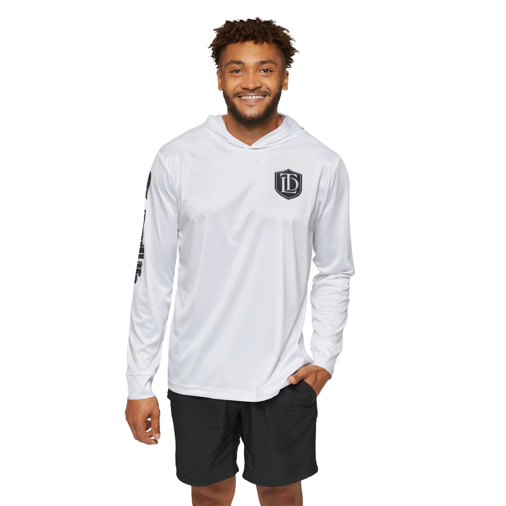White Athletic Warmup Hoodie — 'TDL' Chest Logo & TheDadLife Sleeve