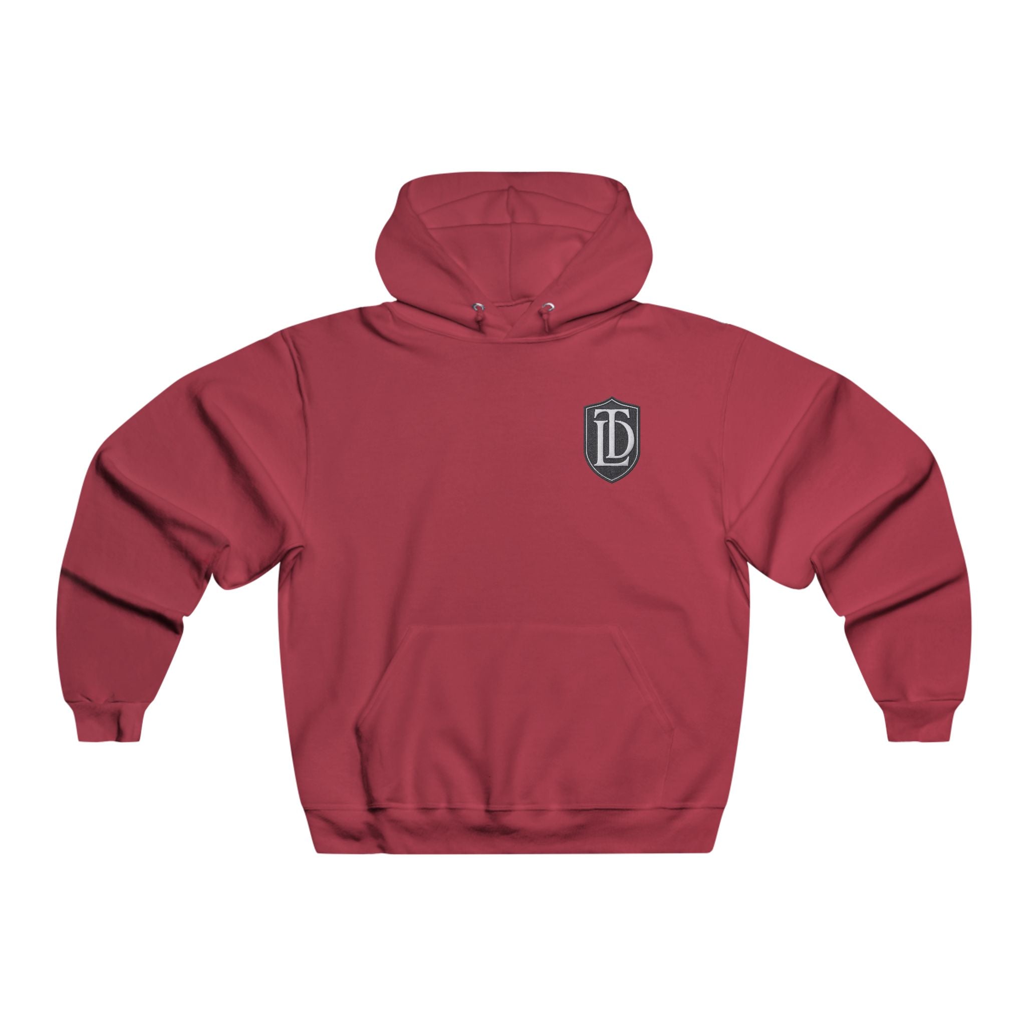 Minimal TDL Crest Hoodie — Small Front Shield Logo & Subtle Back Text Sweatshirt