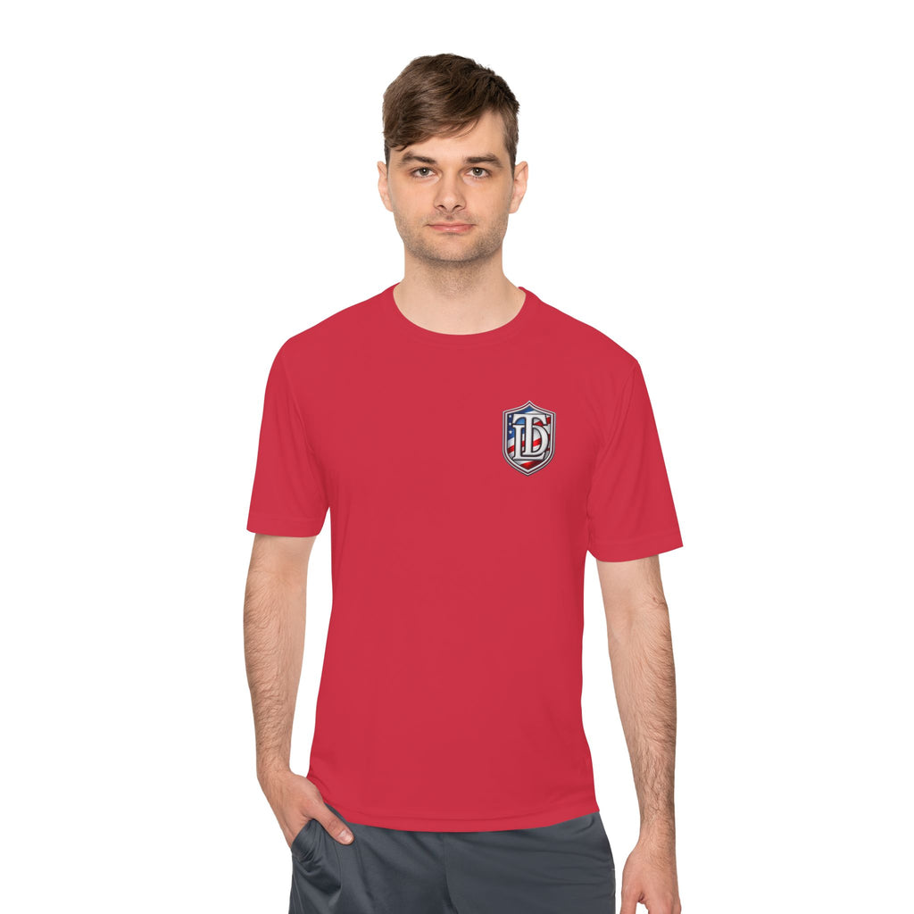 Tee — "TheDadLife" Flag Logo Moisture-Wicking Shirt